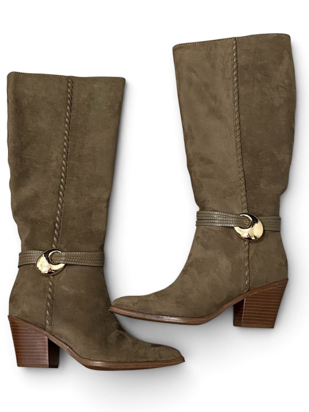 Brown Suede Women's Tall Boot with Gold Accent Size 8